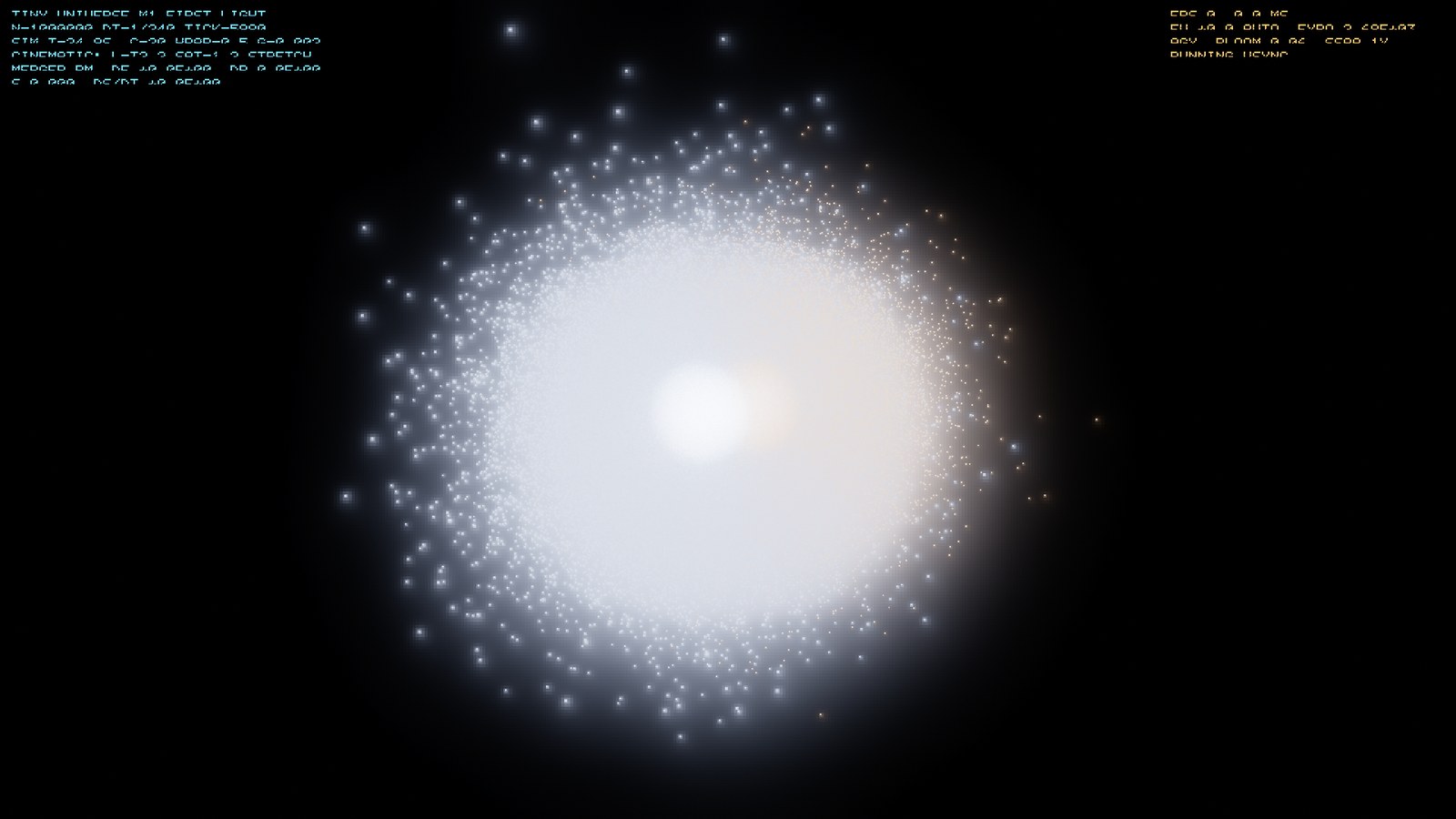A star cloud relaxing into a bright bound core surrounded by a halo of scattered points.
