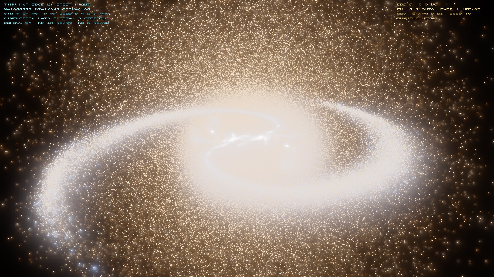 An inclined disc galaxy formed under particle-mesh gravity.